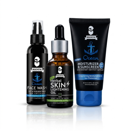 Muuchstac Complete Men’s Glow & Grooming Combo – Face Wash + Skin Lightening Oil + Moisturizer SPF 18