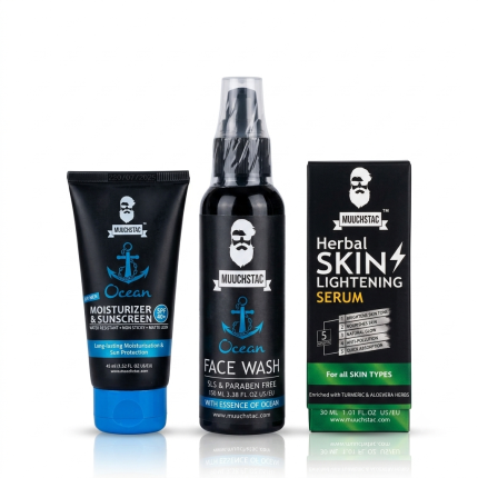 Muuchstac Complete Men's Skincare Combo – Face Wash + Brightening Serum + Moisturizer & Sunscreen SPF 18